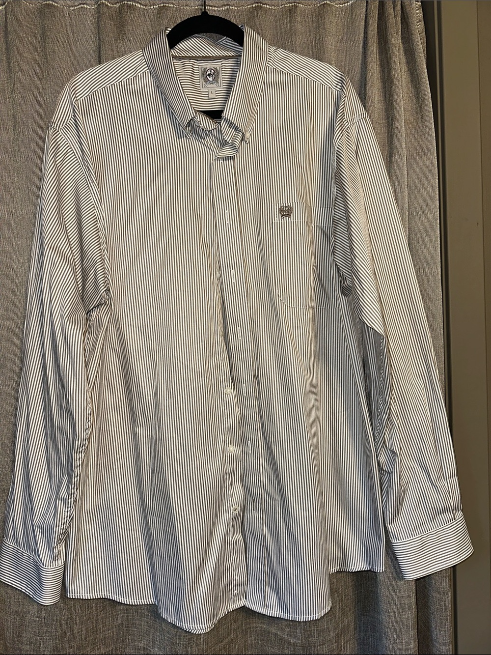 Men's Long-Sleeve Tan & White Stripe Dress Shirt